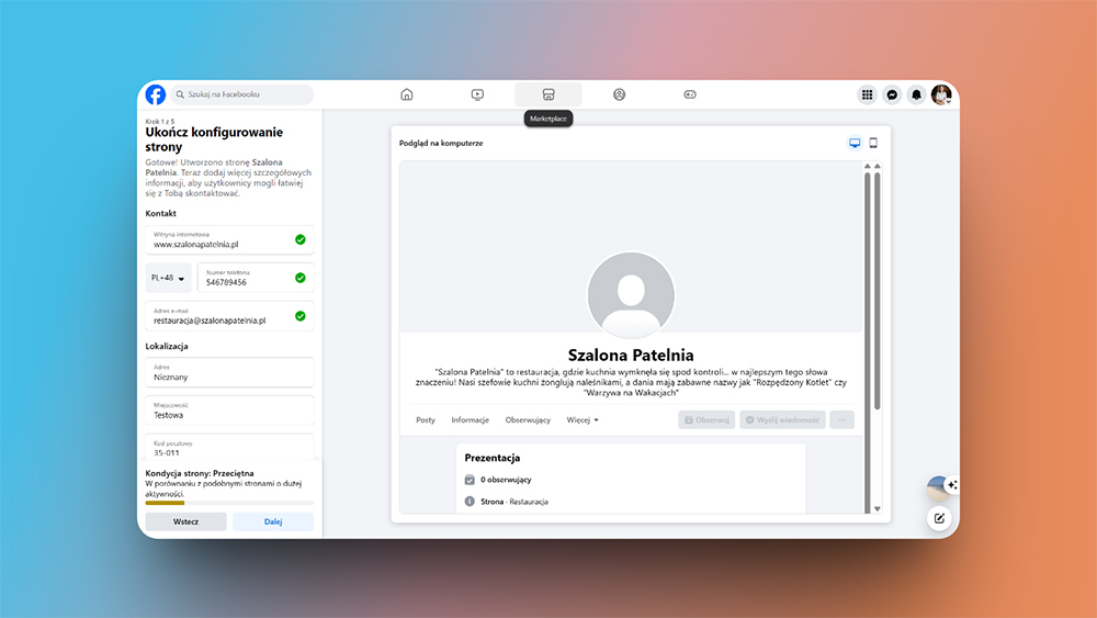 Jak uzupełnić dane kontaktowe konta firmowego na FB